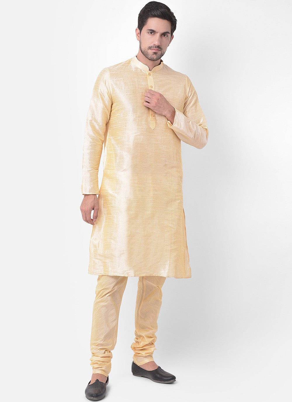 Fancy Work Dupion Silk Cream, Navy Blue Kurta Payjama With Jacket - M5220