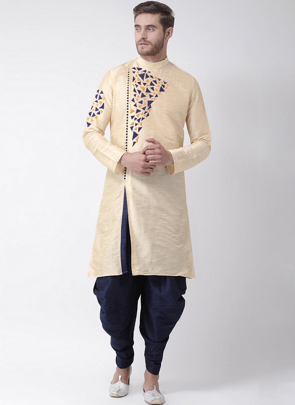 Embroidered Dupion Silk Cream Dhoti Kurta - M2073