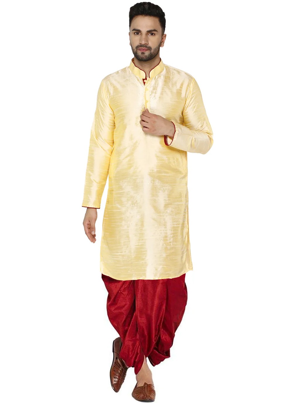 Plain Dupion Silk Cream Dhoti Kurta - M2801