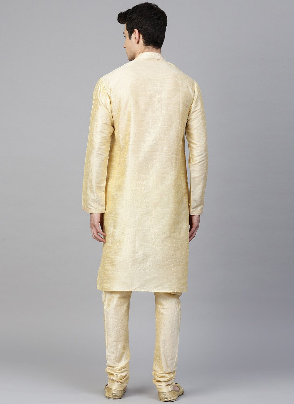 Plain Dupion Silk Cream Kurta Pyjama - M2410