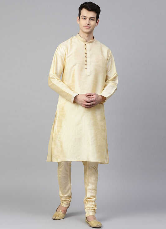 Plain Dupion Silk Cream Kurta Pyjama - M2410