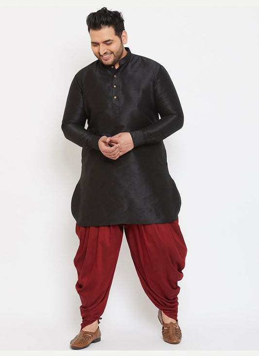 Plain Dupion Silk Black Dhoti Kurta - M2644