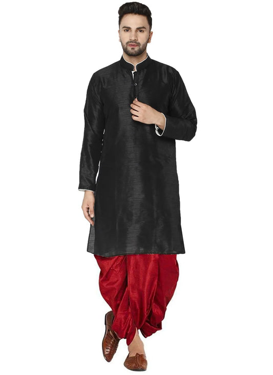 Plain Dupion Silk Black Dhoti Kurta - M2802