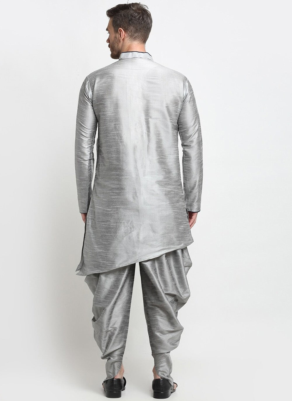 Plain Dupion Silk Grey Dhoti Kurta - M2396