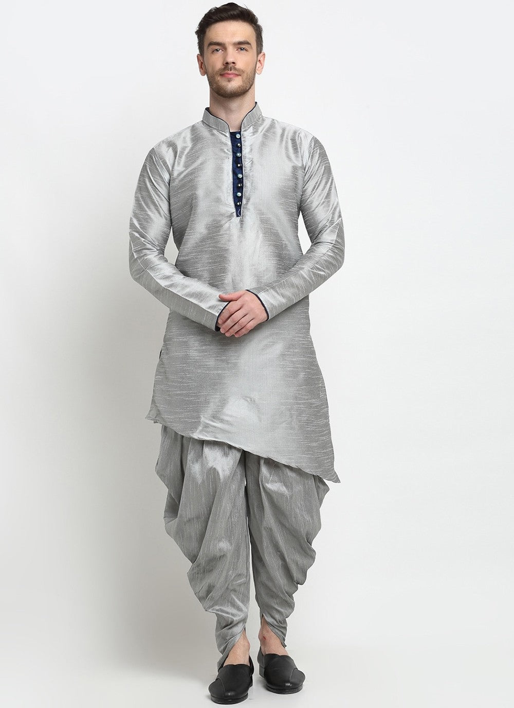 Plain Dupion Silk Grey Dhoti Kurta - M2396