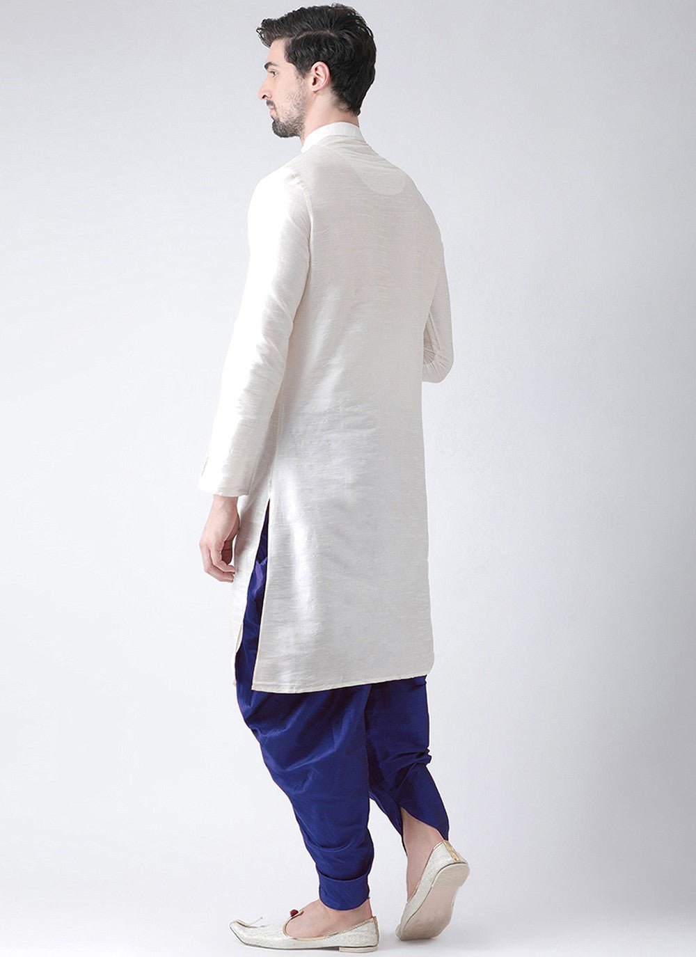 Embroidered Dupion Silk White Dhoti Kurta - M2071