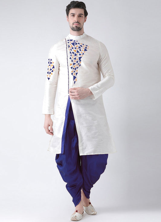 Embroidered Dupion Silk White Dhoti Kurta - M2071