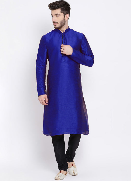 Embroidered Dupion Silk Blue Kurta Pyjama - M2294