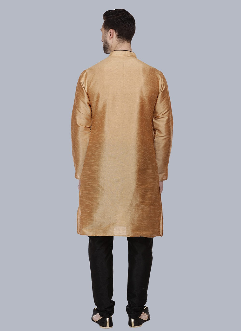 Embroidered Dupion Silk Gold Kurta Pyjama - M6550