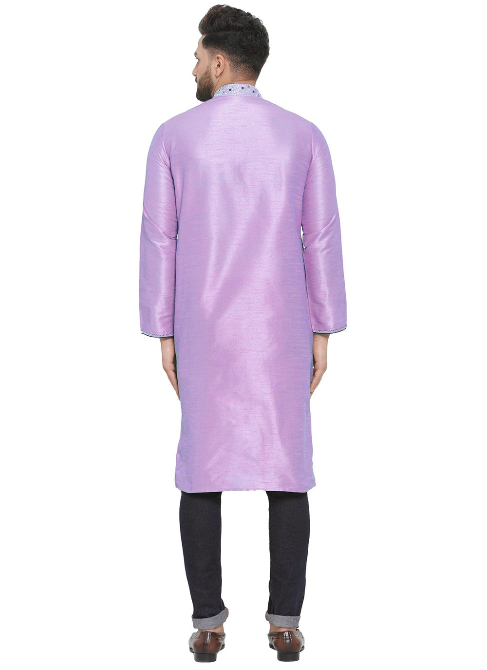 Embroidered Dupion Silk Lavender Kurta Pyjama - M7306