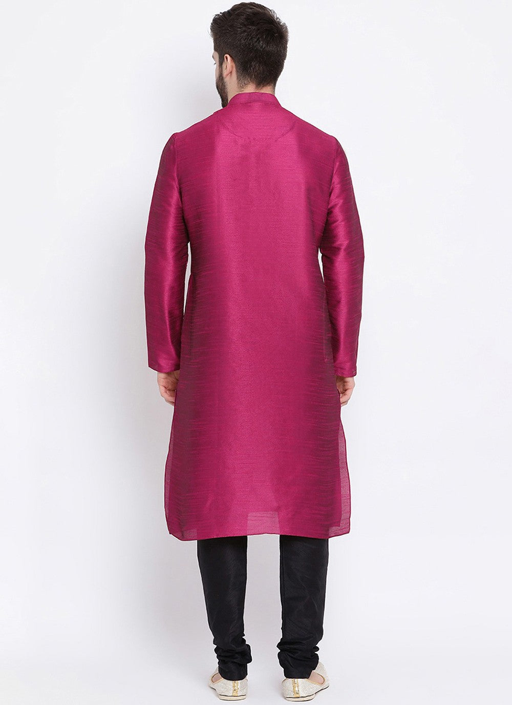 Embroidered Dupion Silk Magenta Kurta Pyjama - M2291