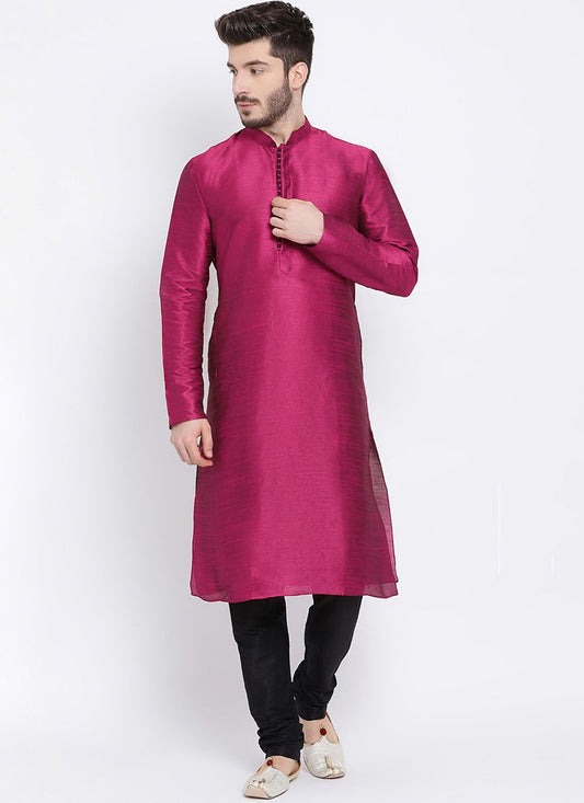 Embroidered Dupion Silk Magenta Kurta Pyjama - M2291