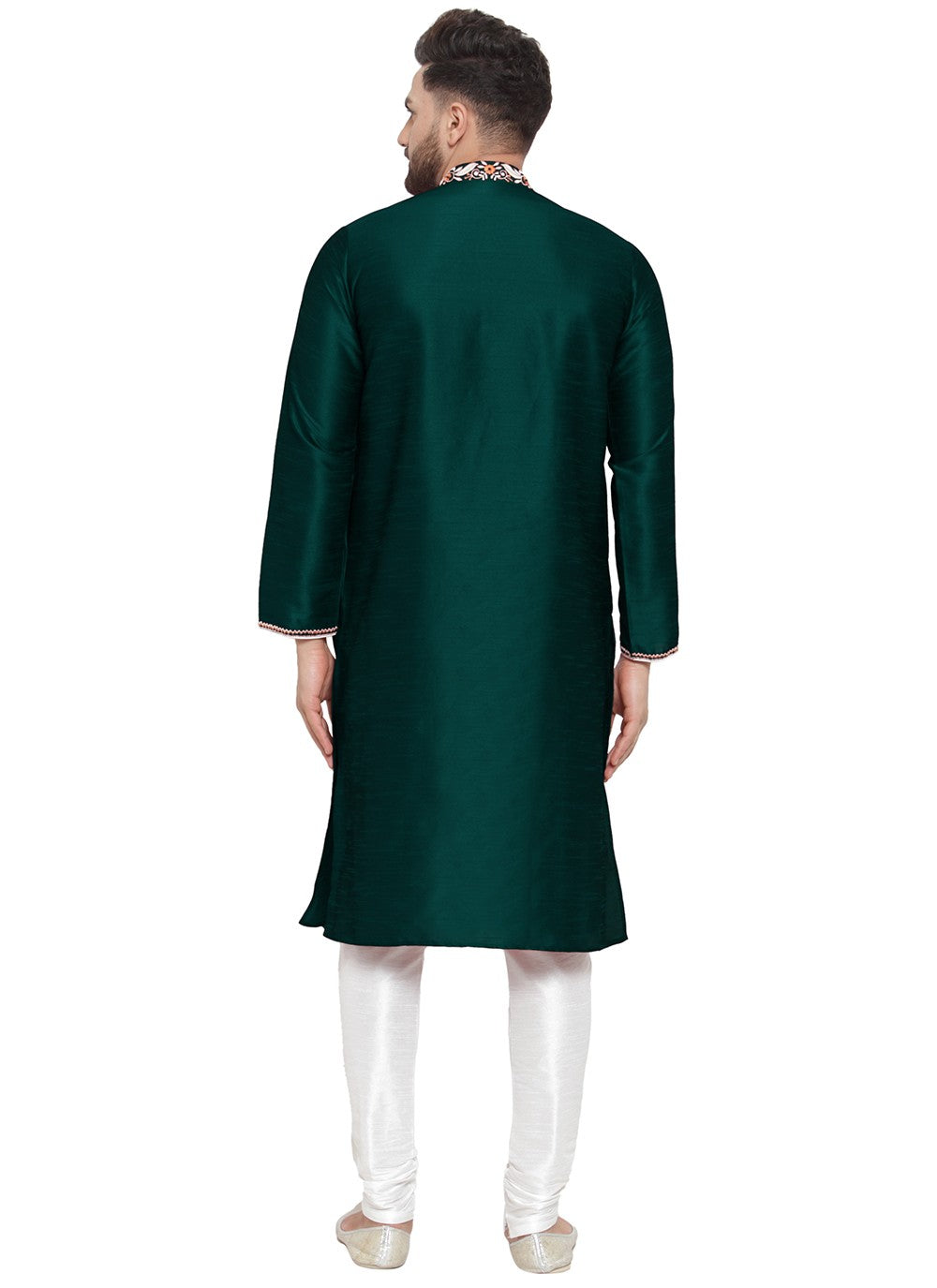 Embroidered Dupion Silk Green Kurta Pyjama - M7341