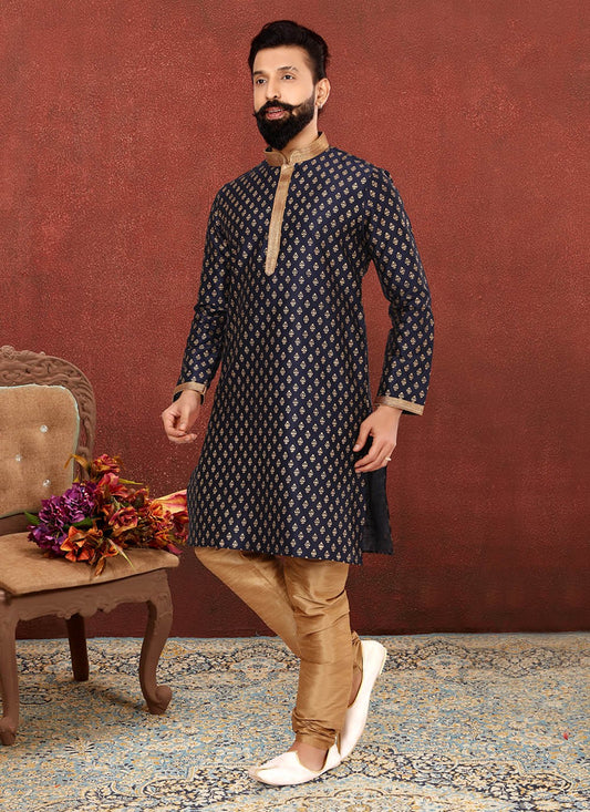 Embroidered Dupion Silk Black Kurta Pyjama - M2607