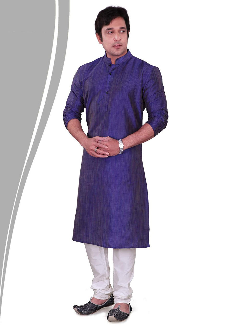 Plain Dupion Silk Blue Kurta Pyjama - M2144