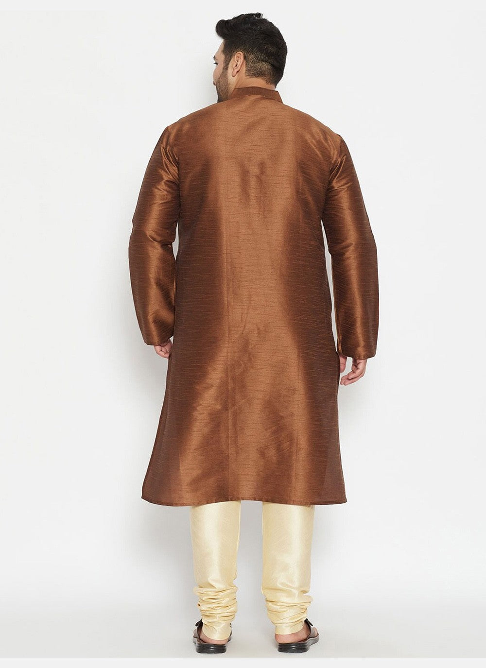 Plain Dupion Silk Brown Kurta Pyjama - M2635