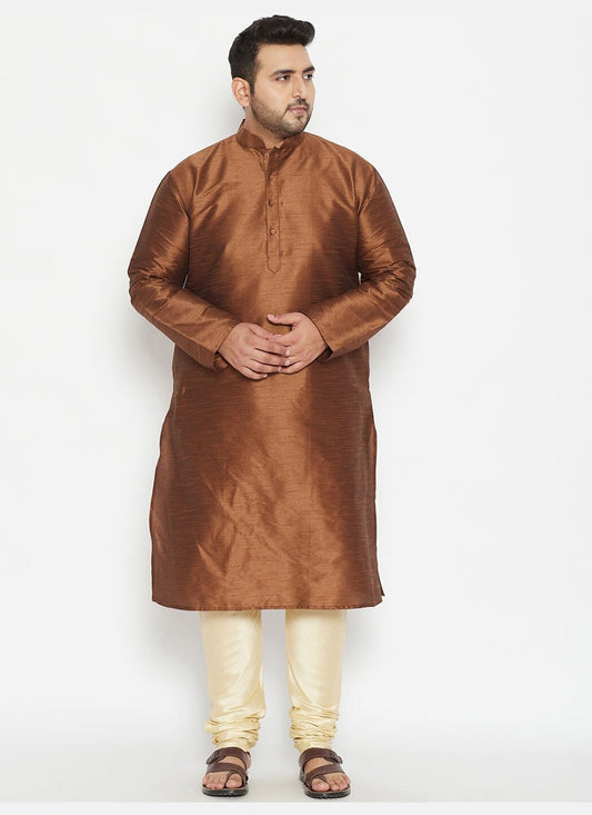 Plain Dupion Silk Brown Kurta Pyjama - M2635