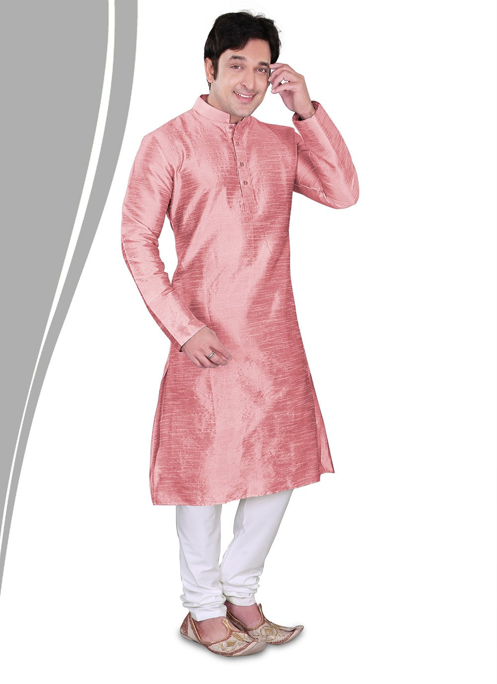 Plain Dupion Silk Pink Kurta Pyjama - M2163