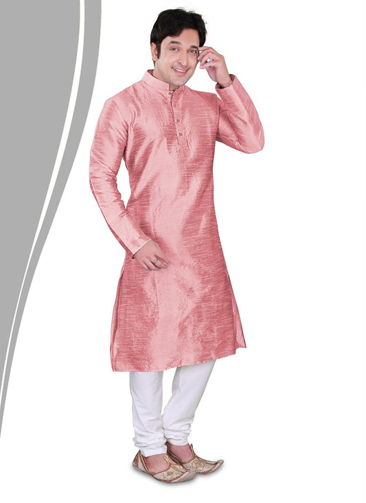 Plain Dupion Silk Pink Kurta Pyjama - M2163