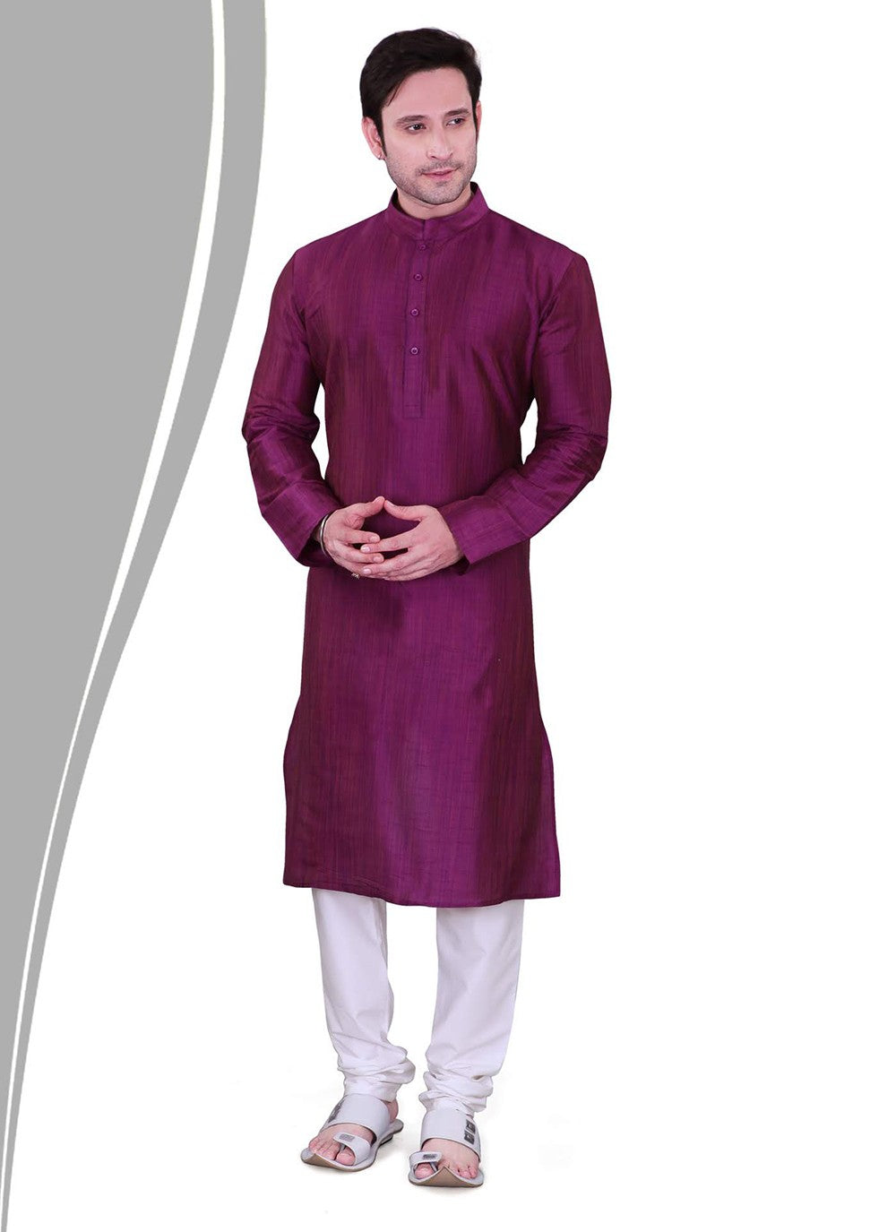 Plain Dupion Silk Purple Kurta Pyjama - M2140