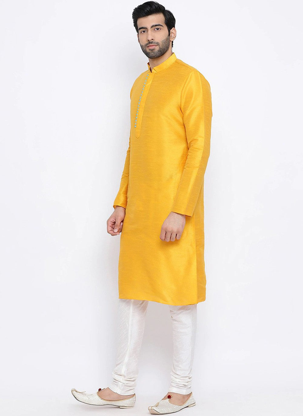 Plain Dupion Silk Yellow Kurta Pyjama - M2002