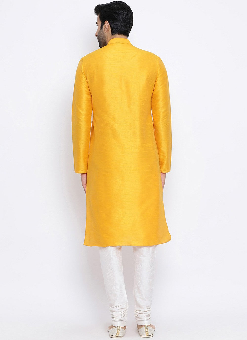 Plain Dupion Silk Yellow Kurta Pyjama - M2002