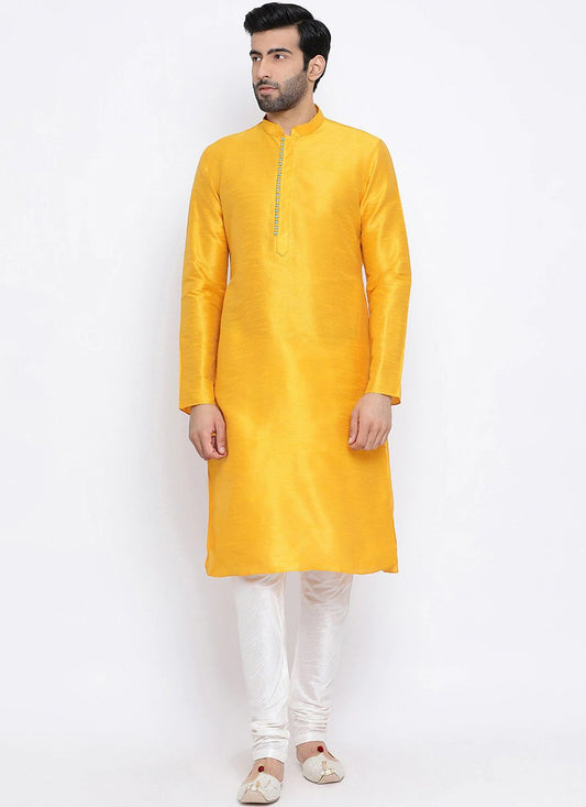 Plain Dupion Silk Yellow Kurta Pyjama - M2002