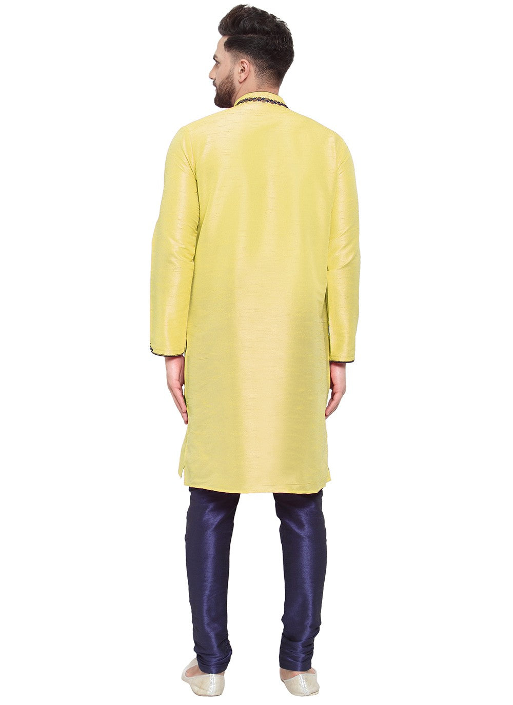 Embroidered Dupion Silk Yellow Kurta Pyjama - M7334