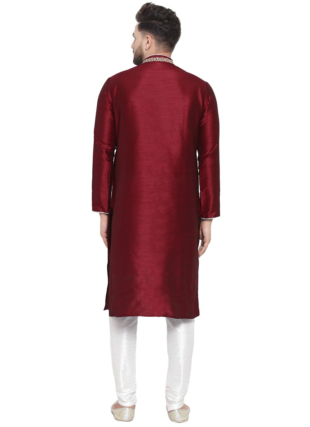 Embroidered Dupion Silk Maroon Kurta Pyjama - M7335