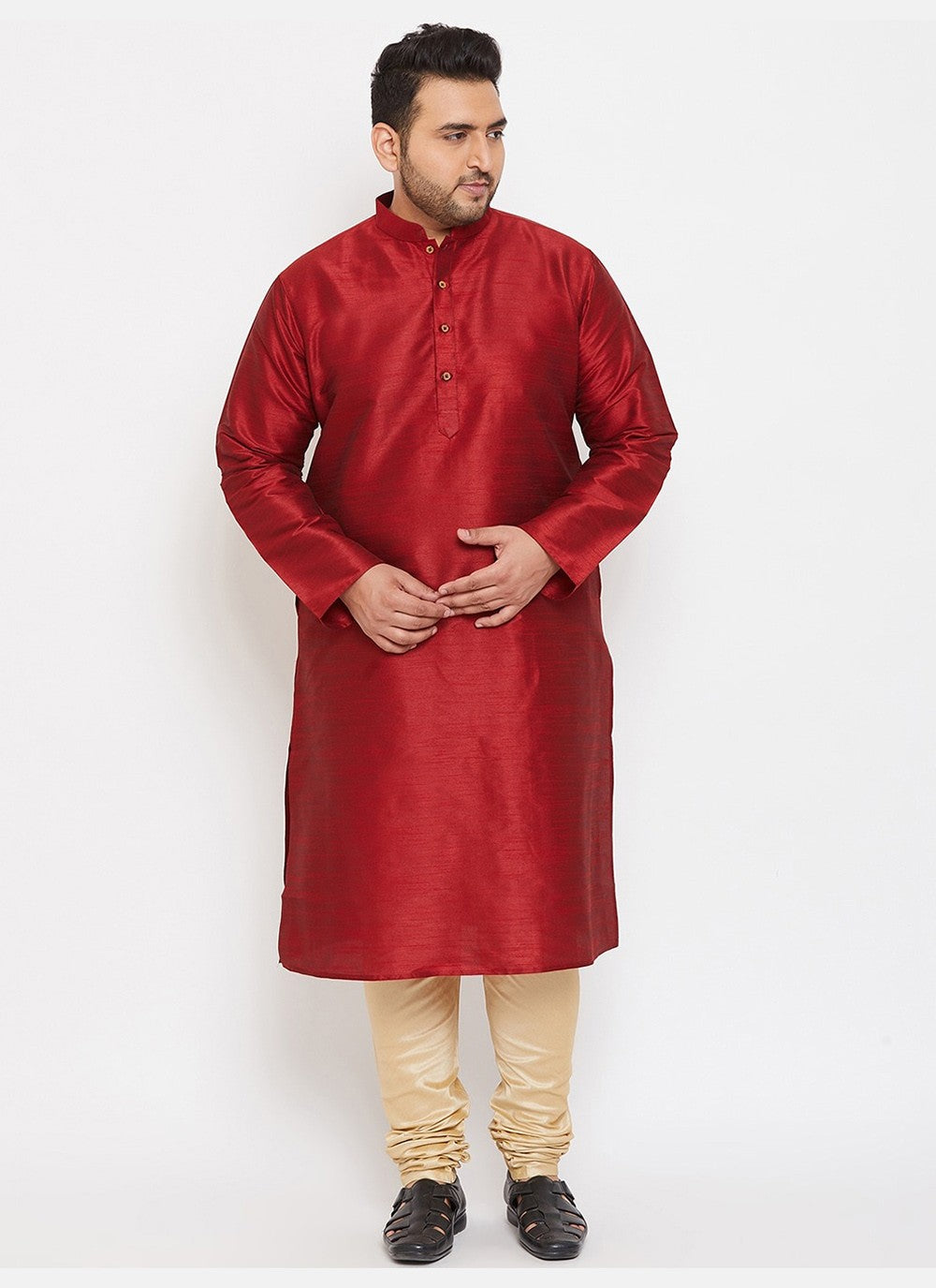 Plain Dupion Silk Maroon Kurta Pyjama - M2632