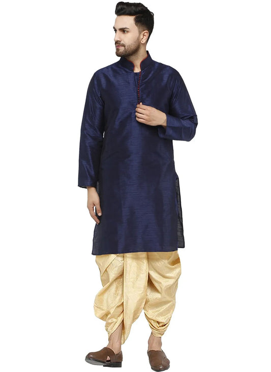 Plain Dupion Silk Navy Blue Dhoti Kurta - M2812