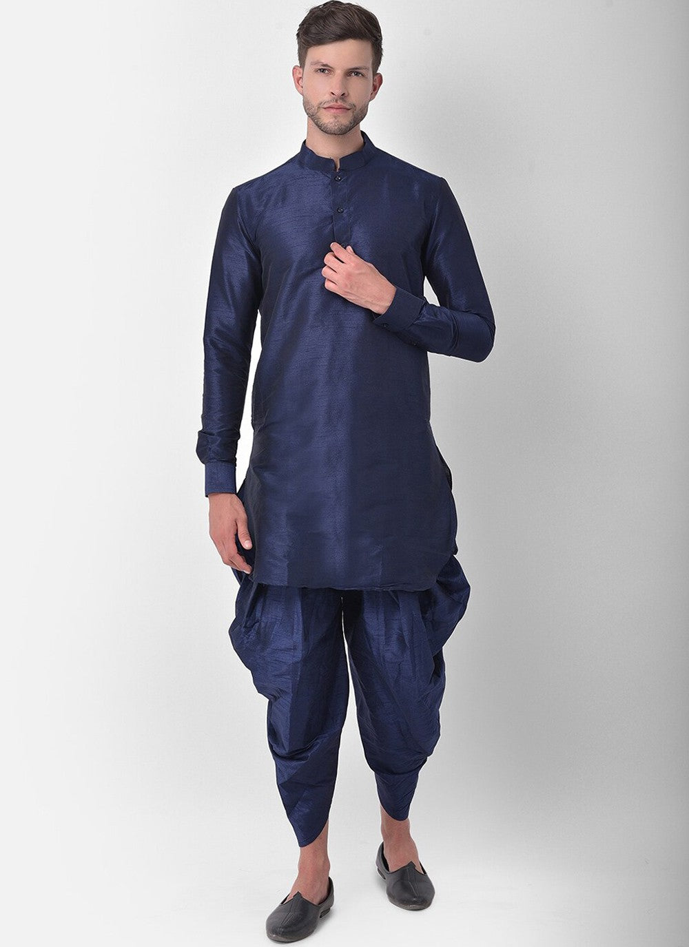 Fancy Work Dupion Silk Navy Blue Dhoti Kurta - M5227