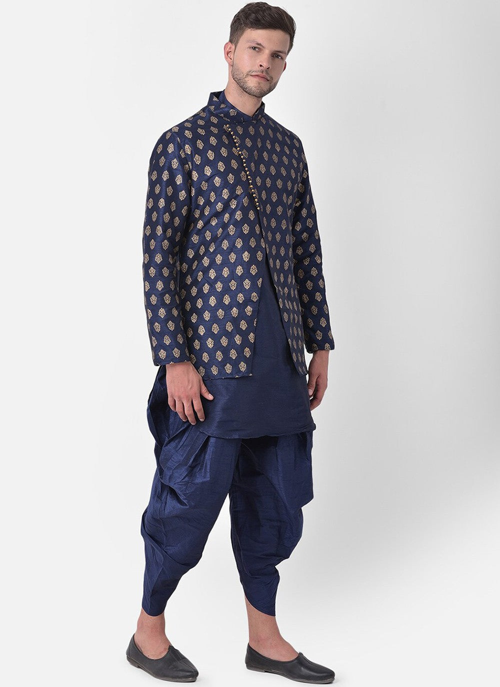 Fancy Work Dupion Silk Navy Blue Dhoti Kurta - M5227