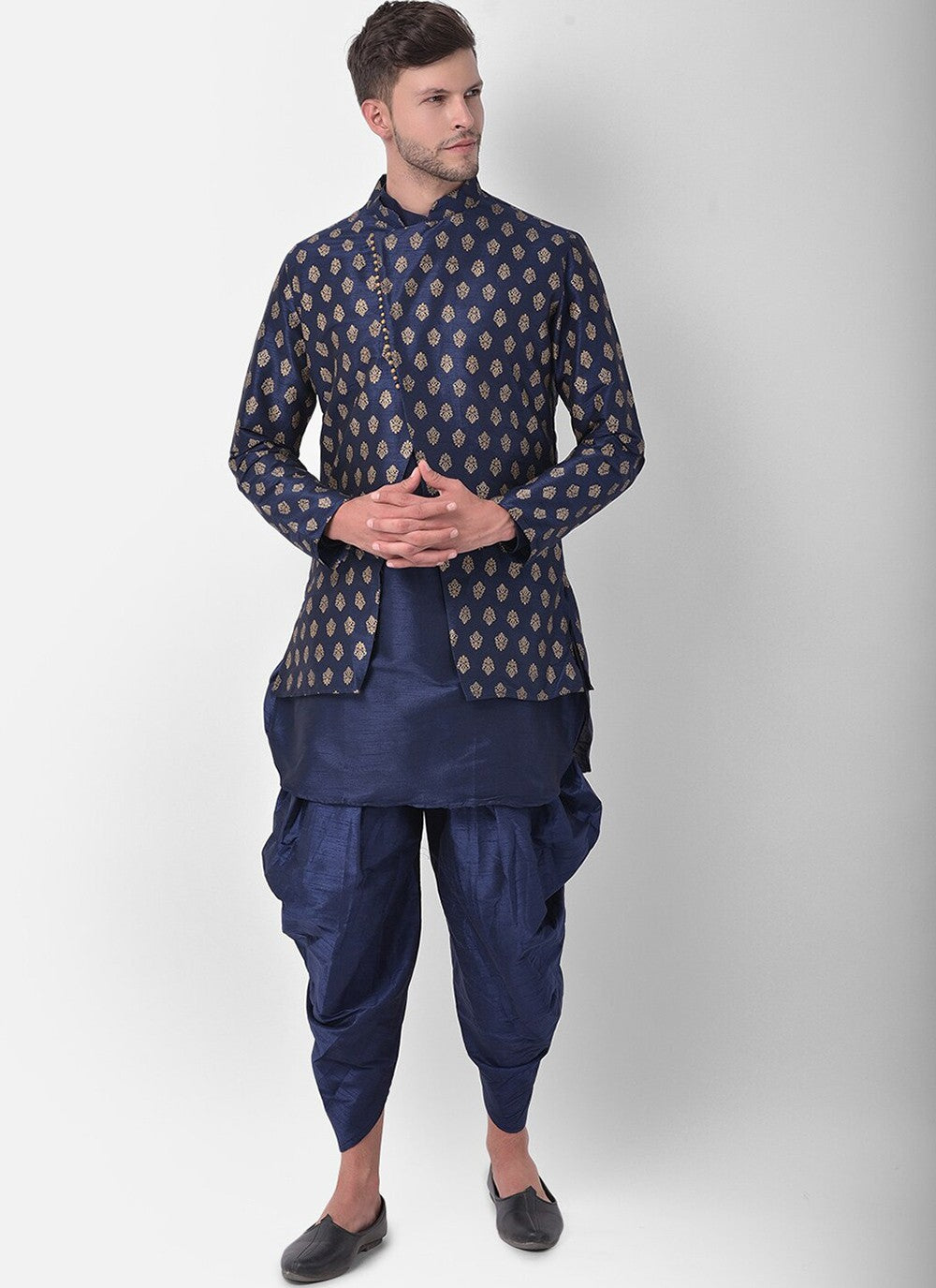 Fancy Work Dupion Silk Navy Blue Dhoti Kurta - M5227