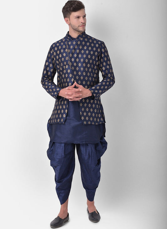 Fancy Work Dupion Silk Navy Blue Dhoti Kurta - M5227