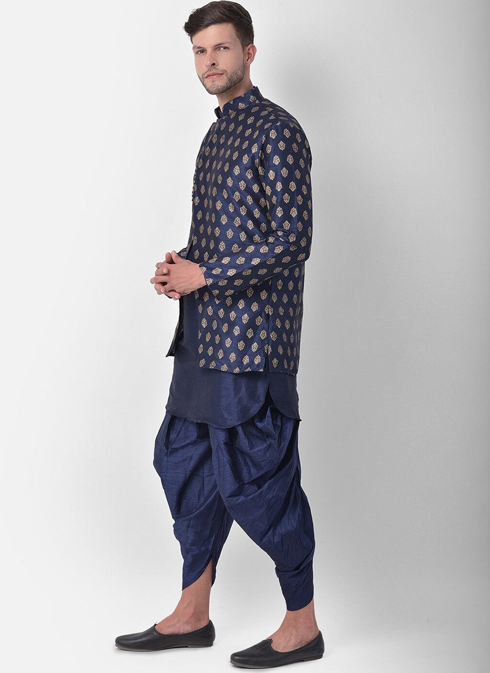 Fancy Work Dupion Silk Navy Blue Dhoti Kurta - M5227