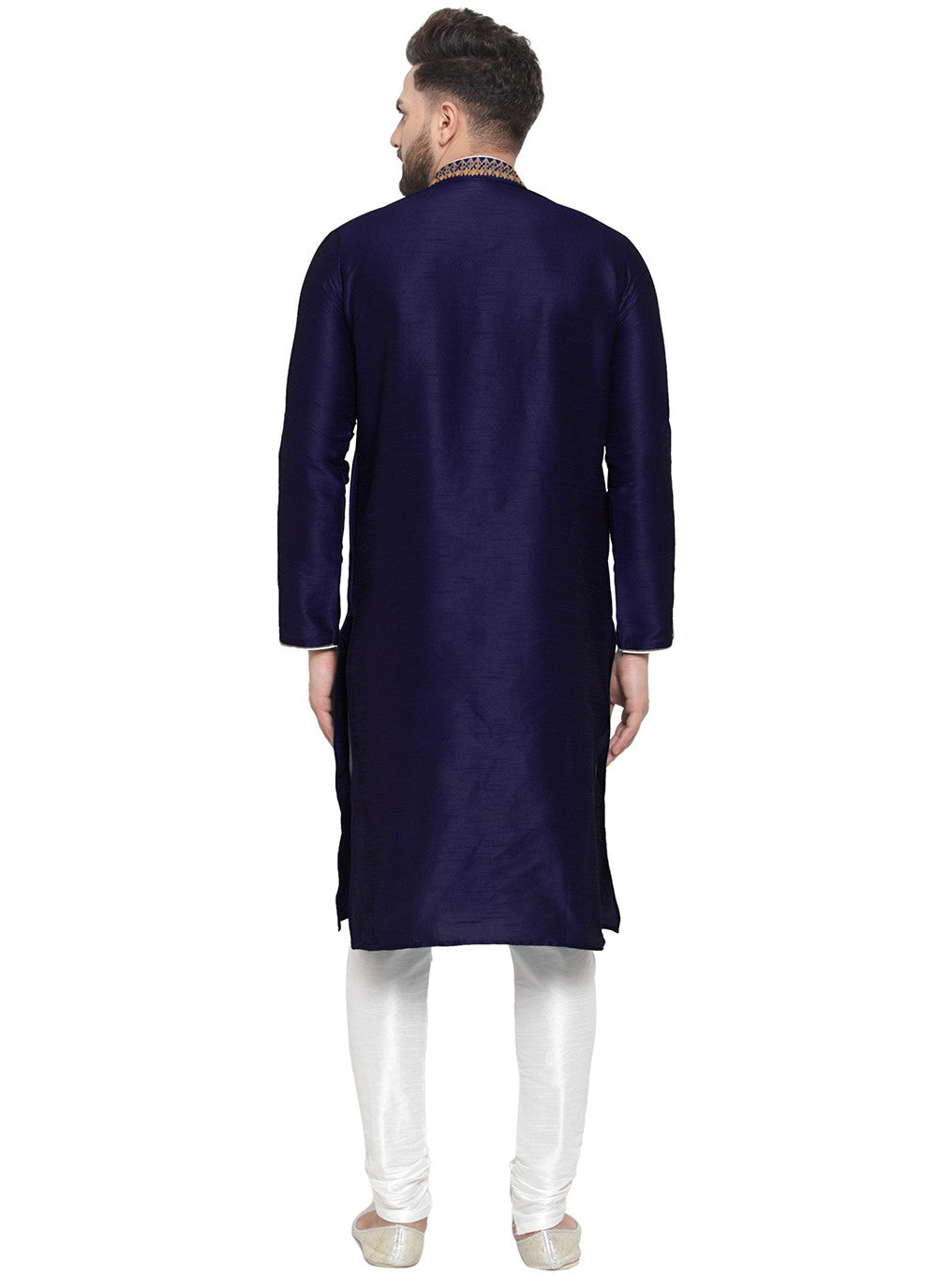 Embroidered Dupion Silk Navy Blue Kurta Pyjama - M7344