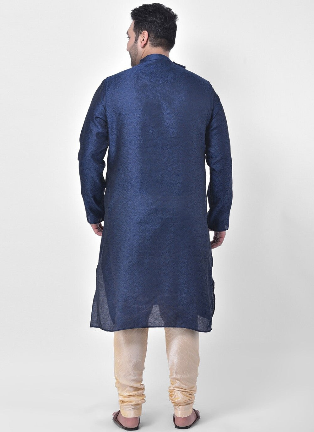 Plain Dupion Silk Navy Blue Kurta Pyjama - M2665