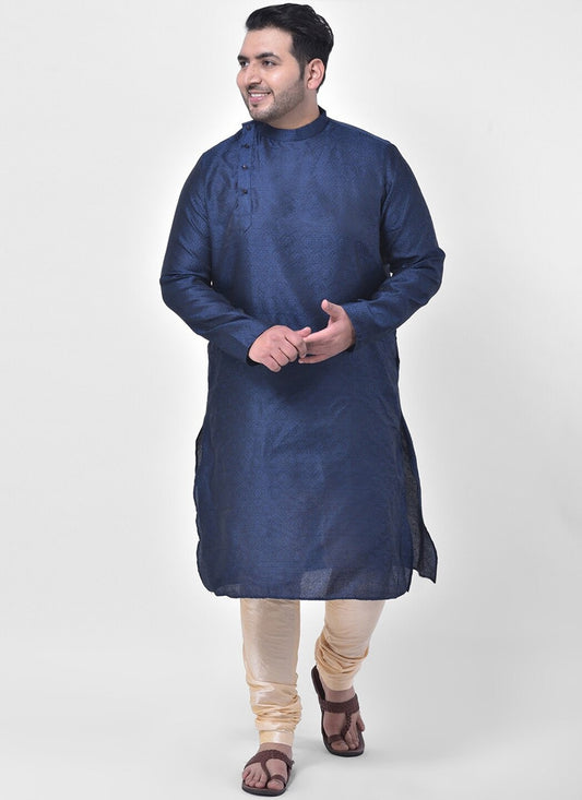 Plain Dupion Silk Navy Blue Kurta Pyjama - M2665