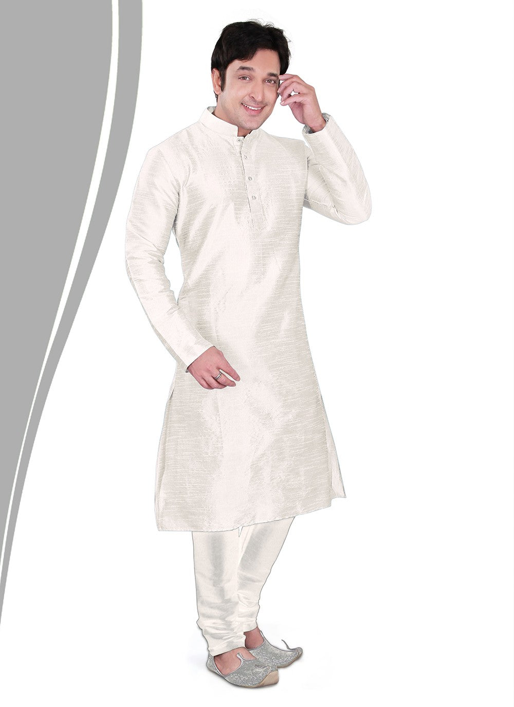 Plain Dupion Silk Off White Kurta Pyjama - M2156