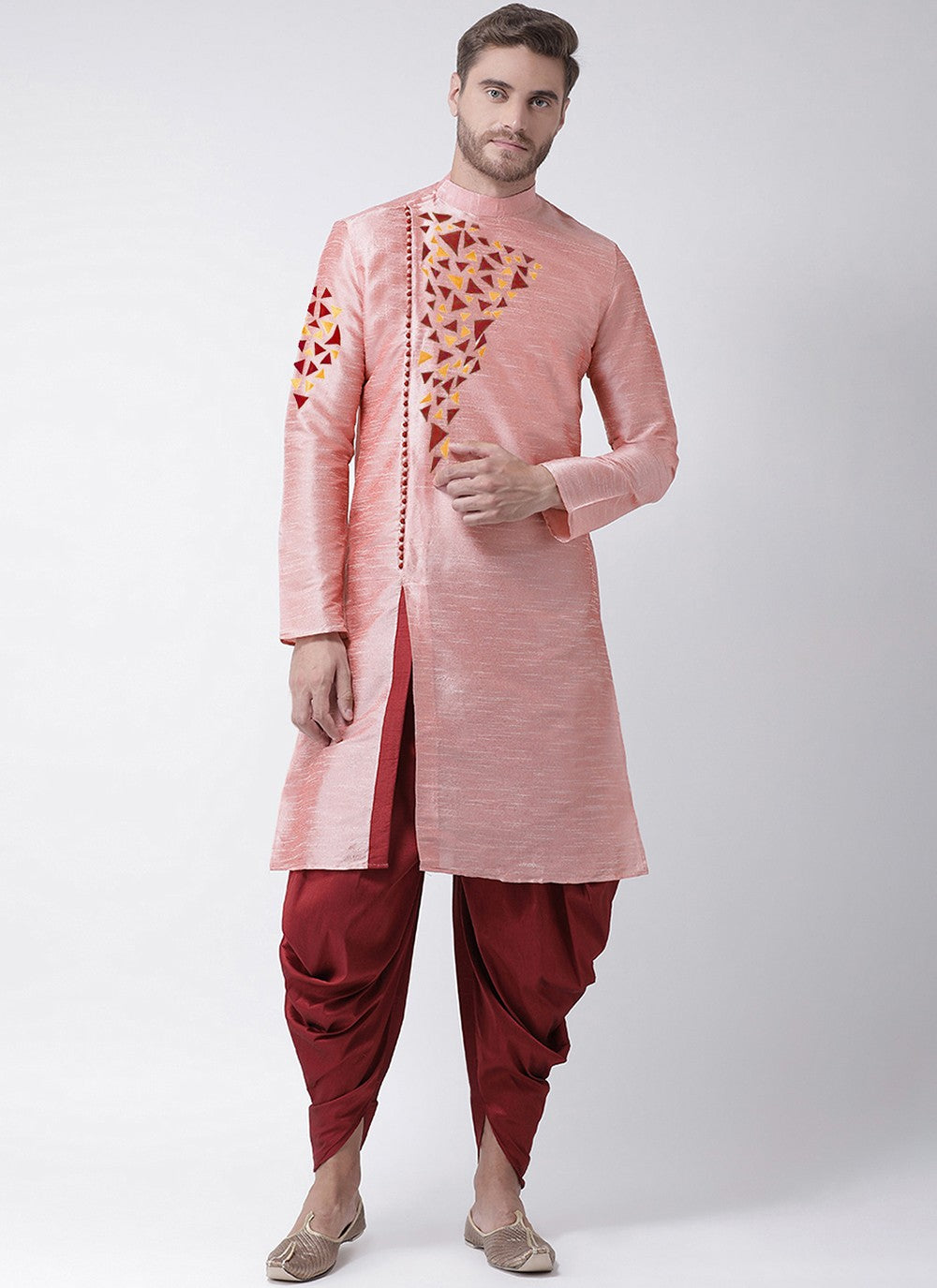 Embroidered Dupion Silk Pink Dhoti Kurta - M2075