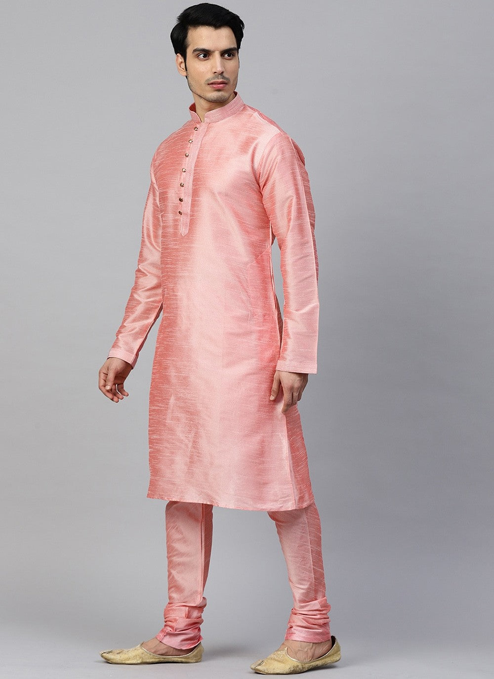 Plain Dupion Silk Pink Kurta Pyjama - M2408