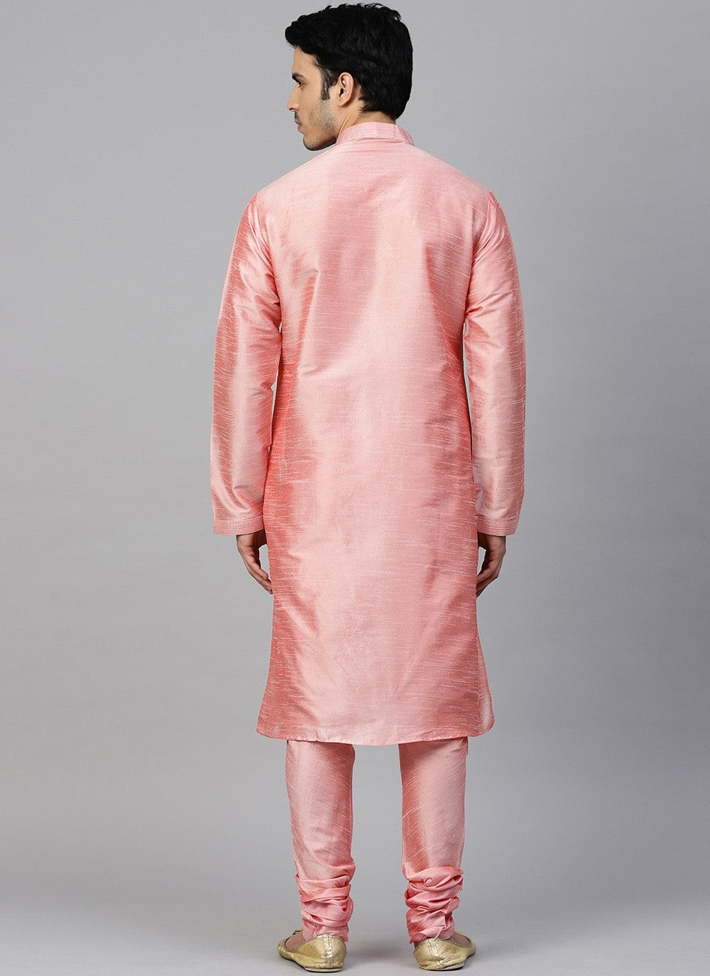 Plain Dupion Silk Pink Kurta Pyjama - M2408