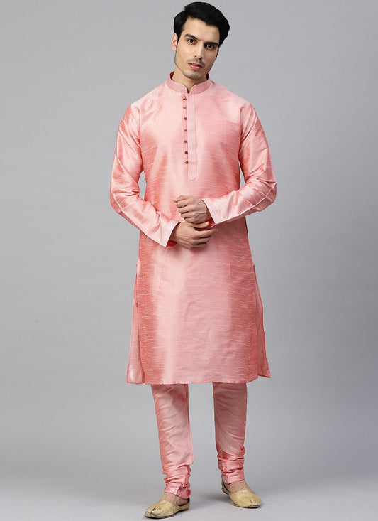 Plain Dupion Silk Pink Kurta Pyjama - M2408