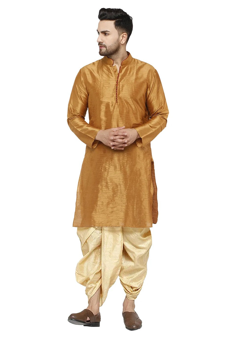 Plain Dupion Silk Brown Dhoti Kurta - M2811