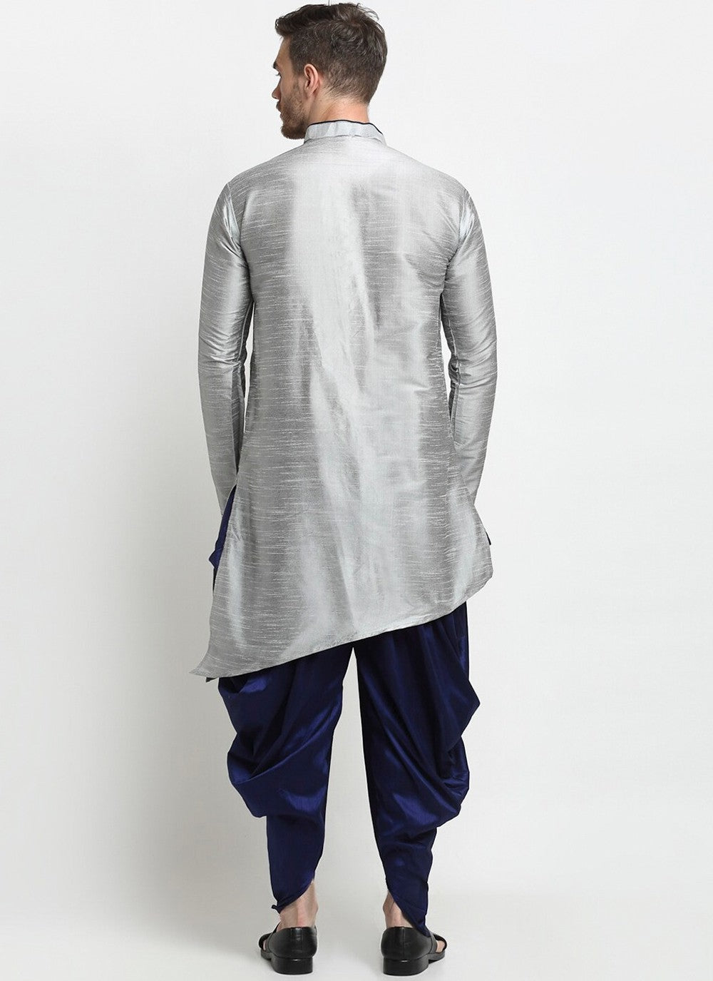 Plain Dupion Silk Grey Dhoti Kurta - M2388