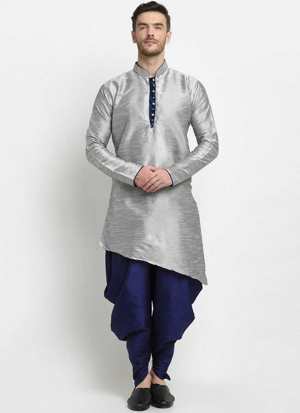 Plain Dupion Silk Grey Dhoti Kurta - M2388