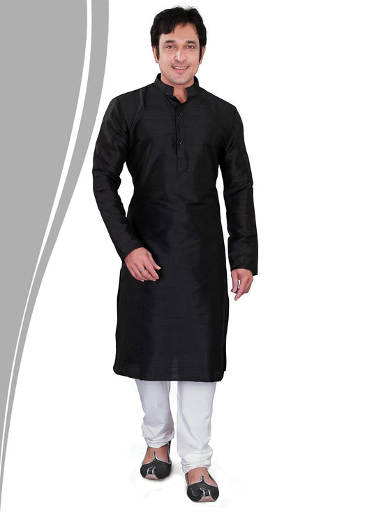 Plain Dupion Silk Black Kurta Pyjama - M2159