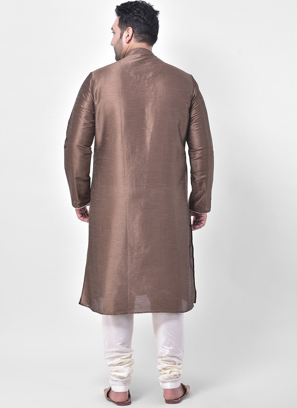 Plain Dupion Silk Brown Kurta Pyjama - M2660