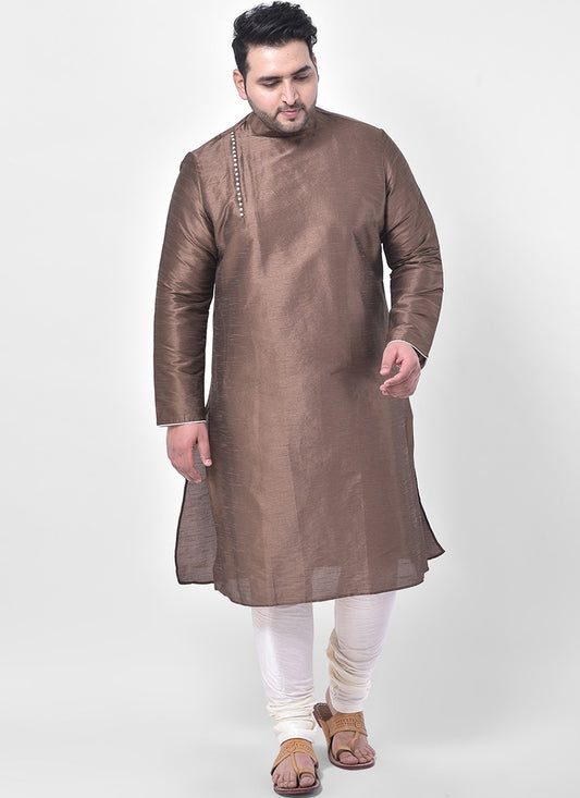 Plain Dupion Silk Brown Kurta Pyjama - M2660